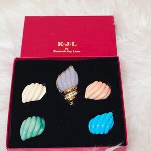 Kenneth Jay Lane Interchangeable Lucite Rhinestone Conch Shell Brooch Pin